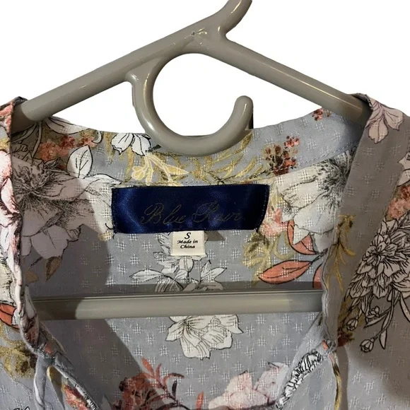 Blue Rain Women's Size S Long Sleeve Blouse Floral Ruffle Cottagecore Tie Neck - Picture 3 of 4